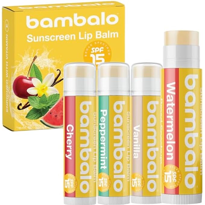 Bambalo 4-PACK VARIETY SPF 15 LIP BALM - ORGANIC INGREDIENTS, BROAD SPECTRUM UVA/UVB PROTECTION - HYDRATING & MOISTURIZING, USA MADE - Image 1